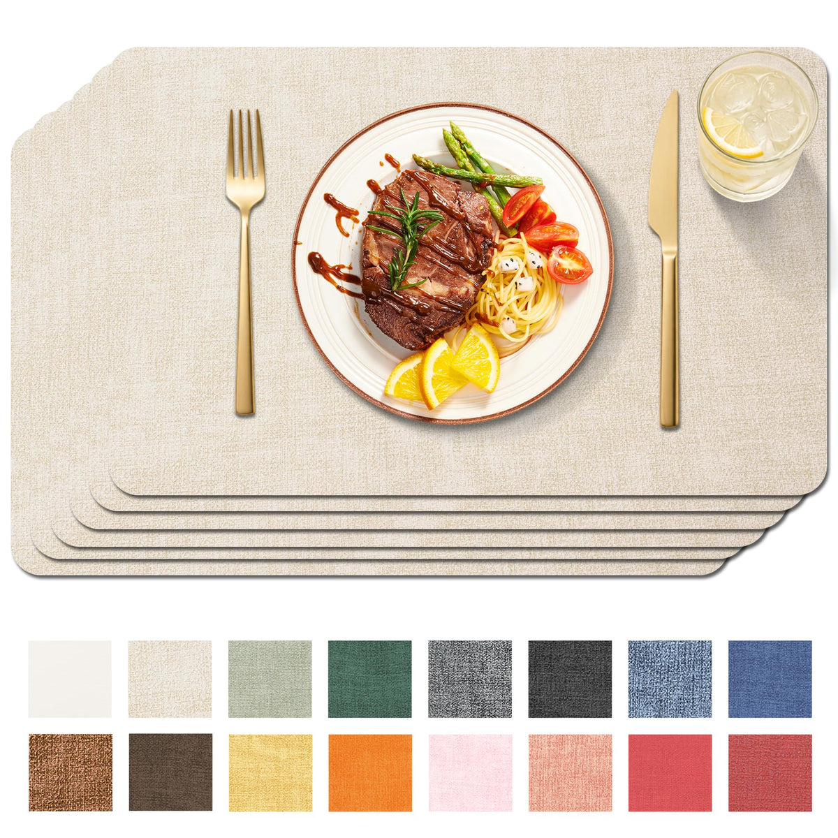 Maxpearl Faux Leather Placemats Set of 6, Easy to Clean, Grey
