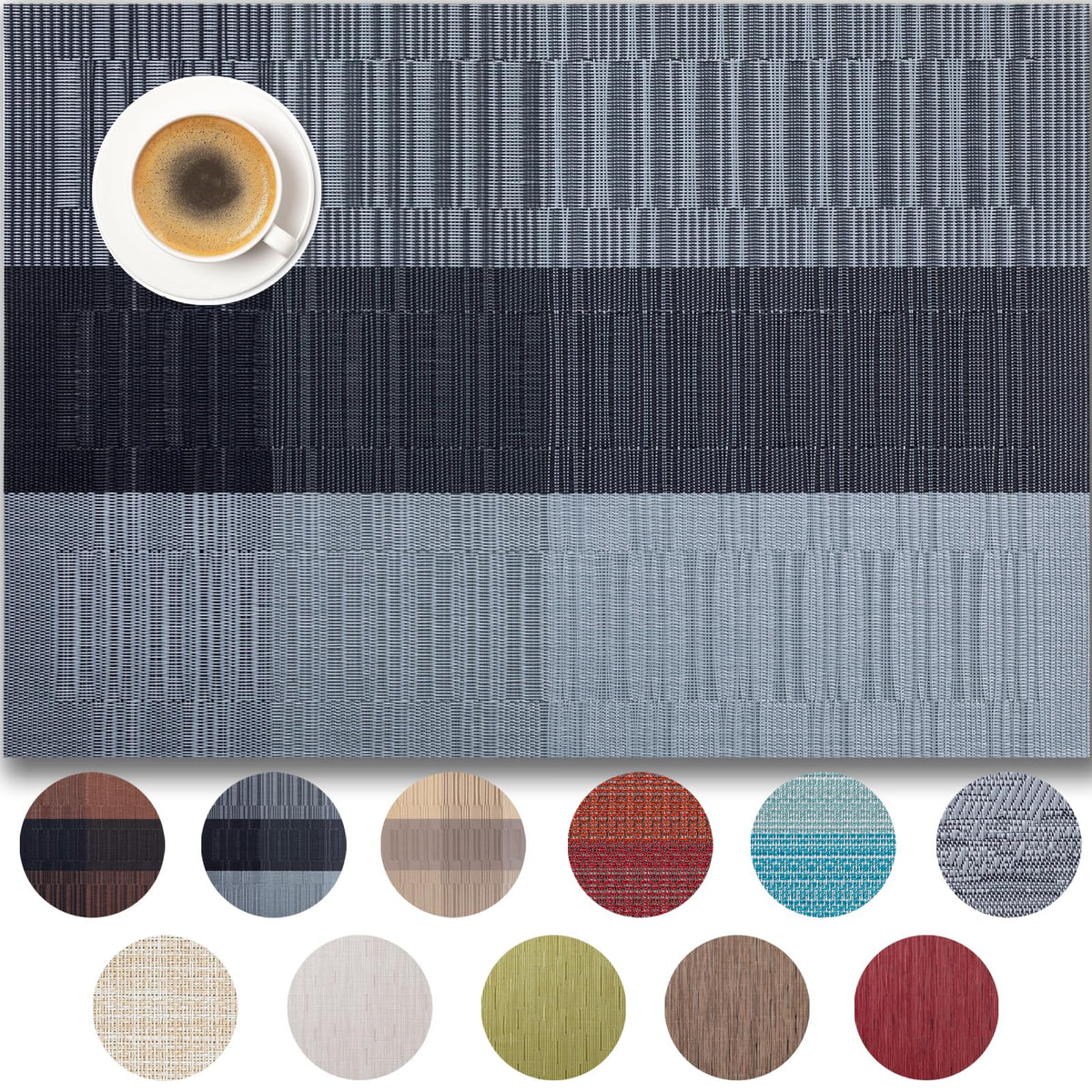 Placemats Set of 4 - Easy Clean Woven Vinyl Placemats for Dining Table, Indoor/Outdoor Place Mats, Washable PVC Table Mats(Caramel)