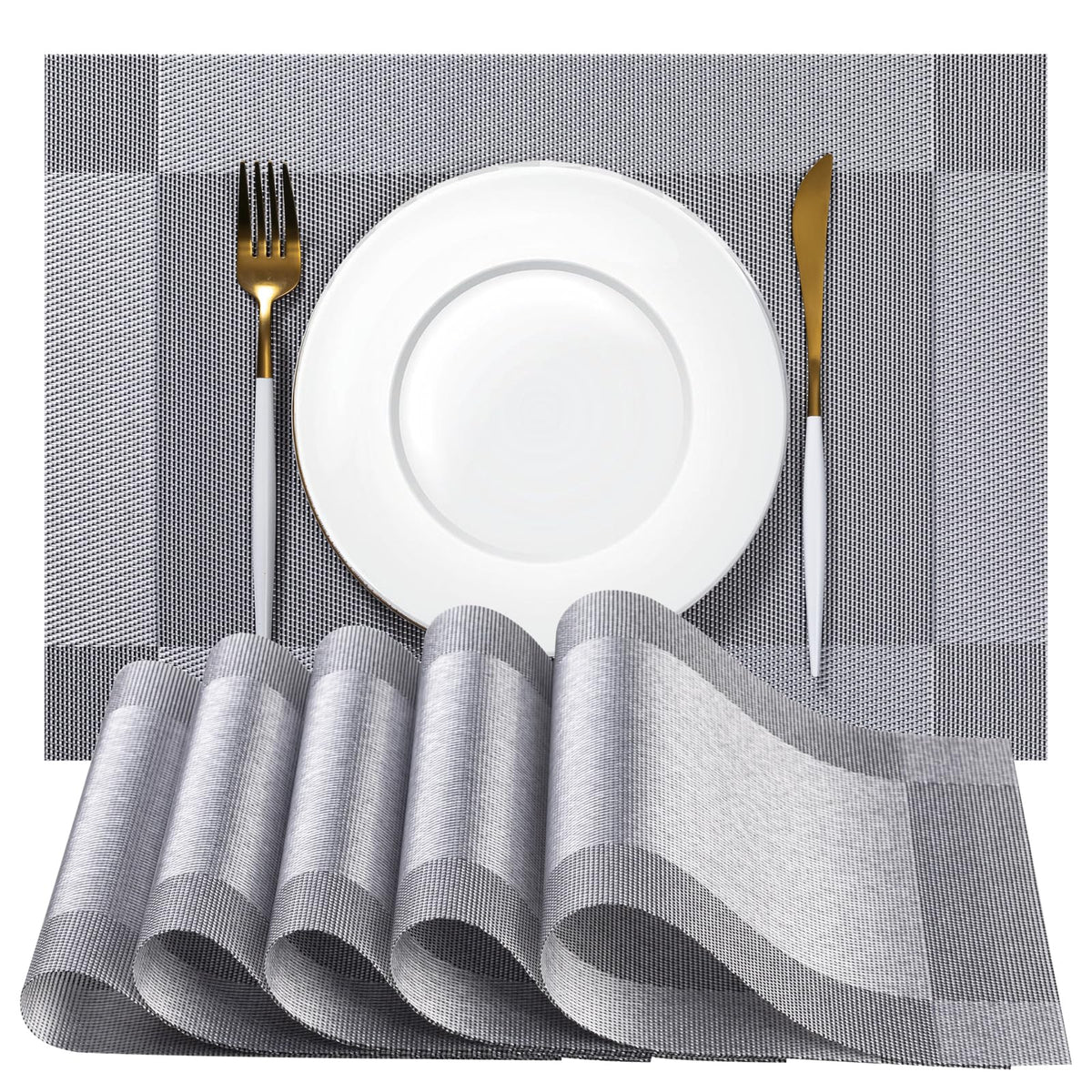 Placemats Set of 4 - Easy Clean Woven Vinyl Placemats for Dining Table, Indoor/Outdoor Place Mats, Washable PVC Table Mats(Caramel)