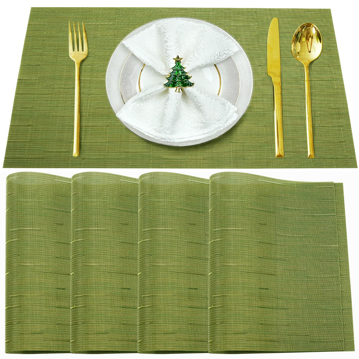 Beige Vinyl Placemats Set of 8,Washable Dining PVC Table Mats