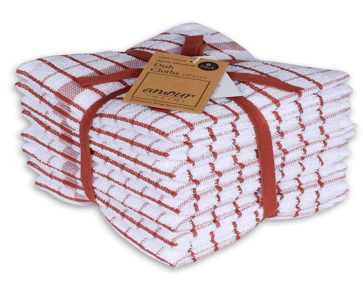 AMOUR INFINI Kitchen Dish Cloths Set of 8 - Ultra Soft, Highly Absorbent, Quick-Drying Terry Cotton Dishcloths 12"x12" Inch Wash & Cleaning Cloths for Kitchen & Dishwashing (D.Grey)