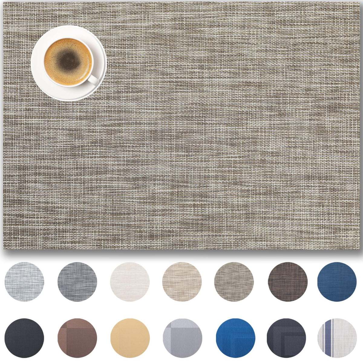 Placemats Set of 4 - Easy Clean Woven Vinyl Placemats for Dining Table, Indoor/Outdoor Place Mats, Washable PVC Table Mats(Caramel)