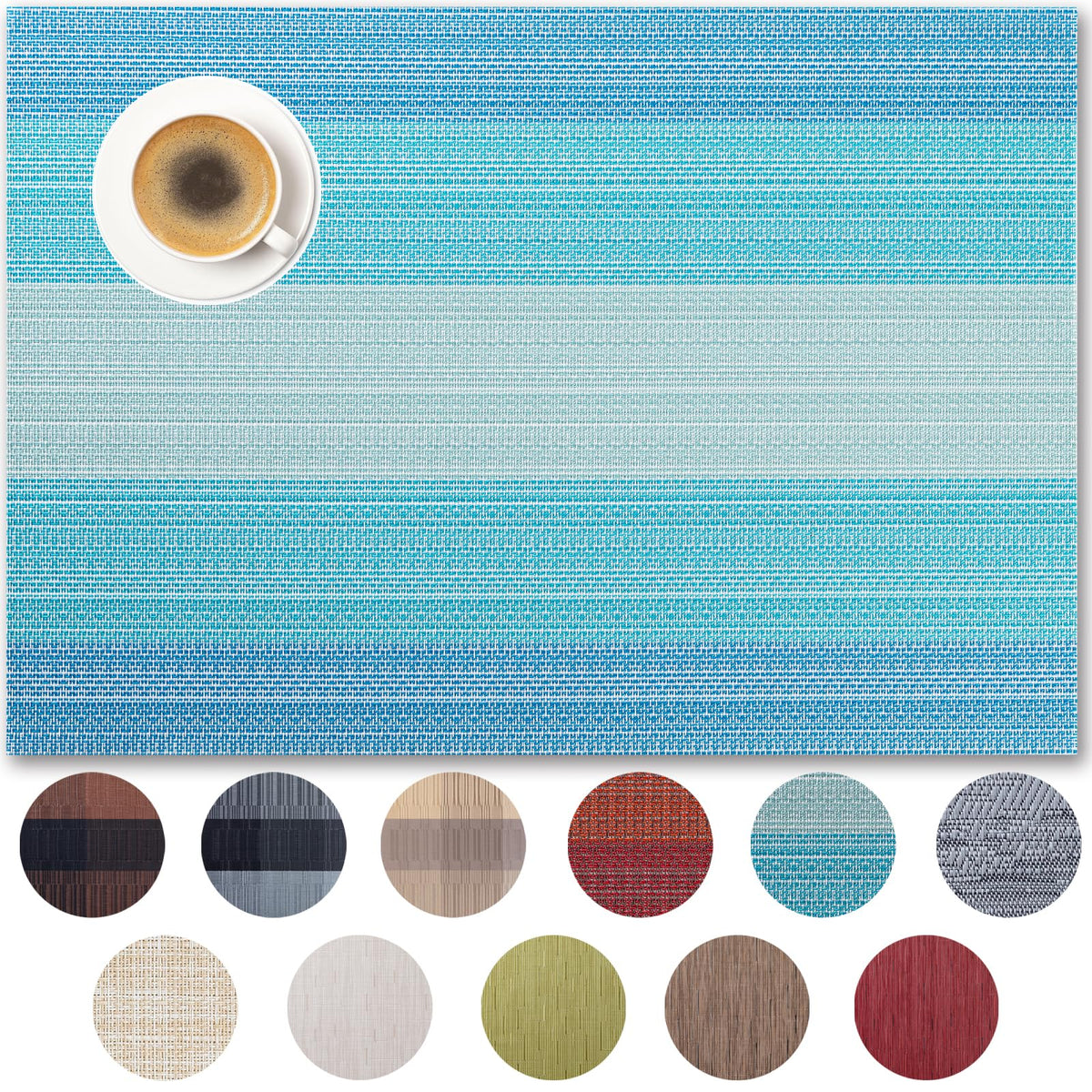 Placemats Set of 4 - Easy Clean Woven Vinyl Placemats for Dining Table, Indoor/Outdoor Place Mats, Washable PVC Table Mats(Caramel)
