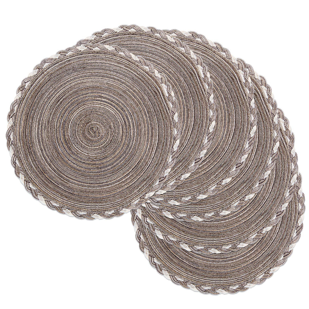 SHACOS Round Braided Placemats Set of 4 Dining Table Placemats 15 inch Circle Place Mats Easy to Clean Table Mats Indoor Outdoor, Blue Gray
