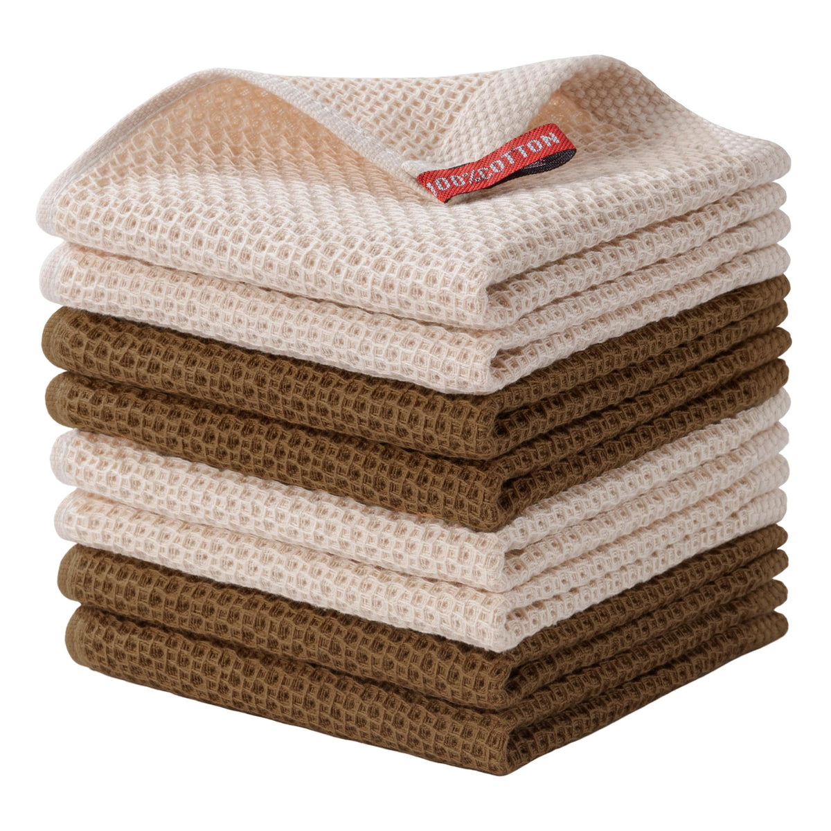 joybest Cotton Kitchen Dish Cloths, 8-Pack Waffle Weave Ultra Soft Absorbent Dish Towels Washcloths Quick Drying Dish Rags, 12x12 Inches, Beige