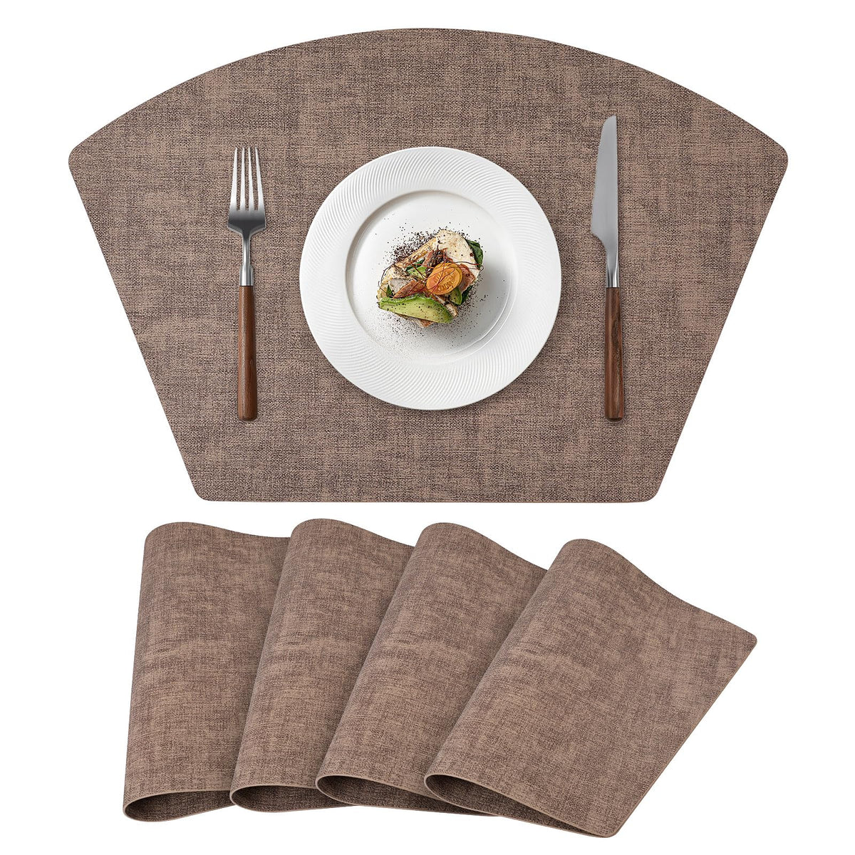 Round Table Placemats Set of 4, Faux Leather Wedge Place Mats, Green