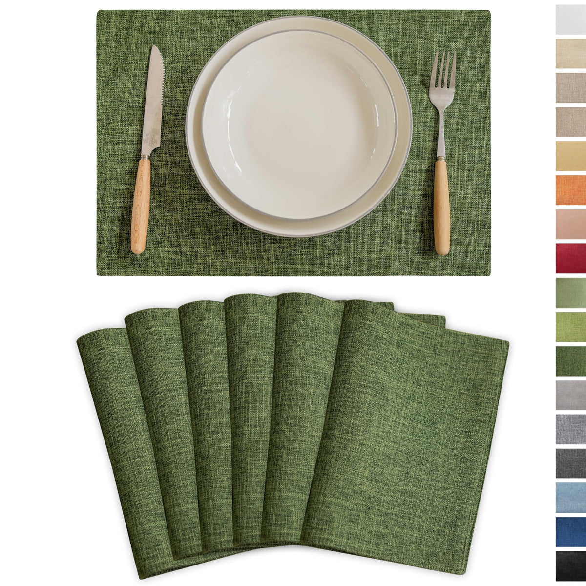 Demetex Cloth Placemats Green Set of 4 Vintage Textured Linen Place Mats Heat Resistant Plate Placemat for Kitchen Dinning Table, Green