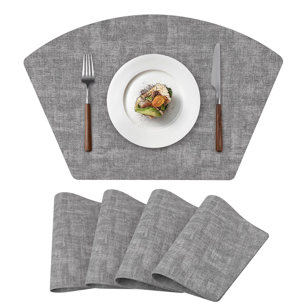 Round Table Placemats Set of 4, Faux Leather Wedge Place Mats, Green