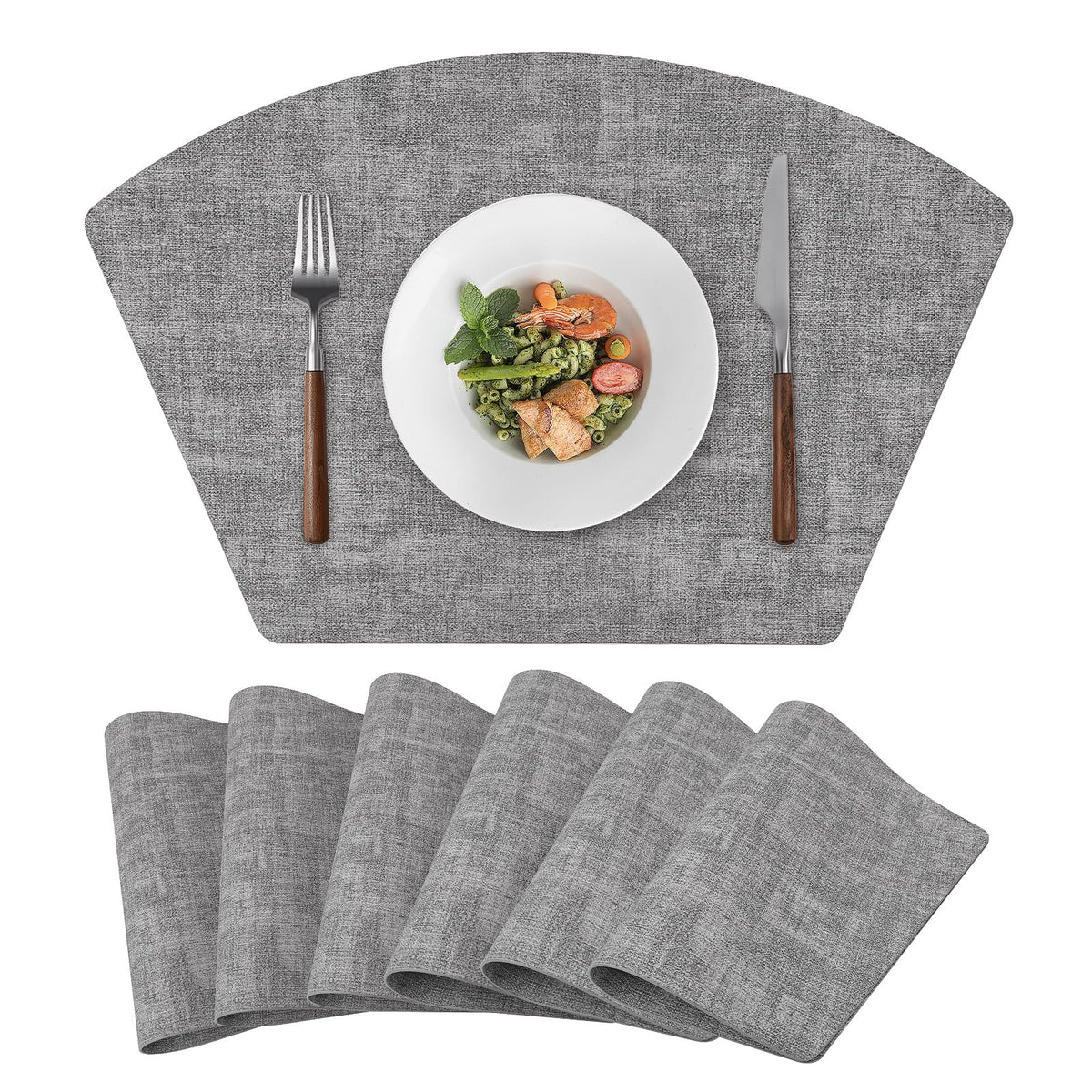Round Table Placemats Set of 4, Faux Leather Wedge Place Mats, Green