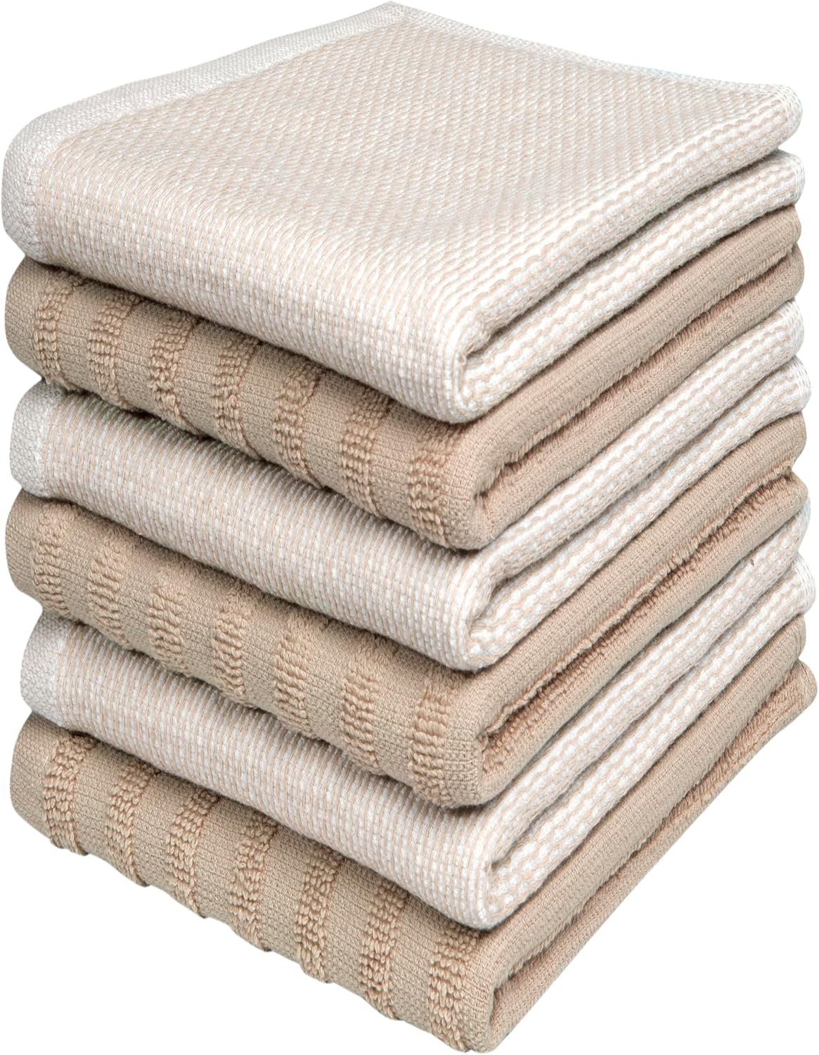 Bumble Premium Dish Cloths 13"x13" (6 Pack) | 100% Natural Ring Spun Cotton | 400 GSM | Highly Absorbent & Soft |Yarn Dyed & Solid Dyed Terry Dish Cloth Set - Tan