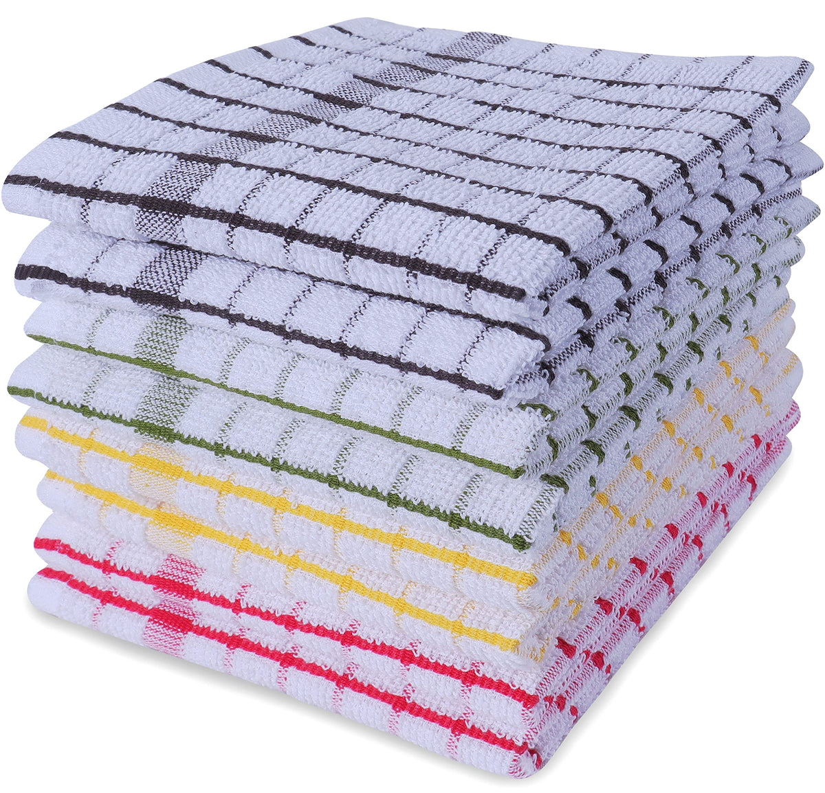AMOUR INFINI Kitchen Dish Cloths Set of 8 - Ultra Soft, Highly Absorbent, Quick-Drying Terry Cotton Dishcloths 12"x12" Inch Wash & Cleaning Cloths for Kitchen & Dishwashing (D.Grey)