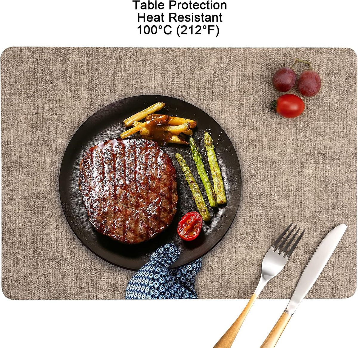 Myir JUN Faux Leather Placemats Set of 6, Reversible Dual-Color Place Mats