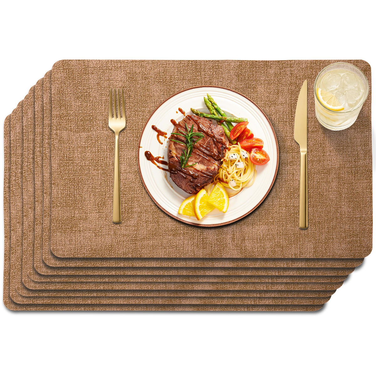 Maxpearl Faux Leather Placemats Set of 6, Easy to Clean, Grey