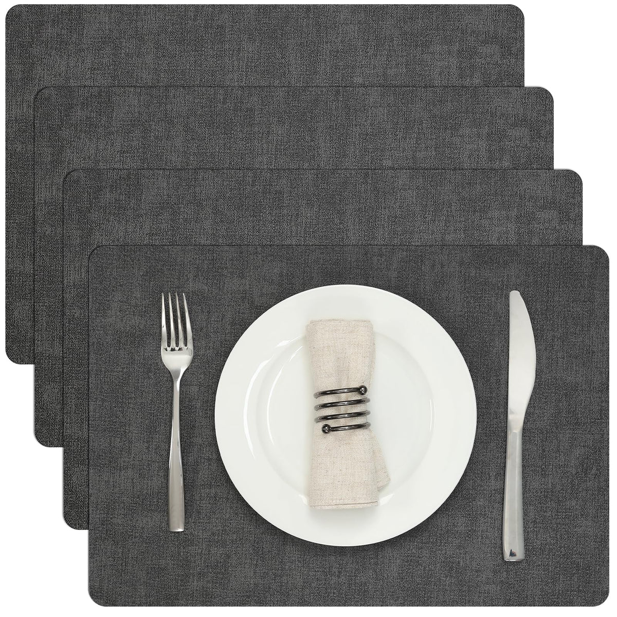 Myir JUN Faux Leather Placemats Set of 6, Reversible Dual-Color Place Mats