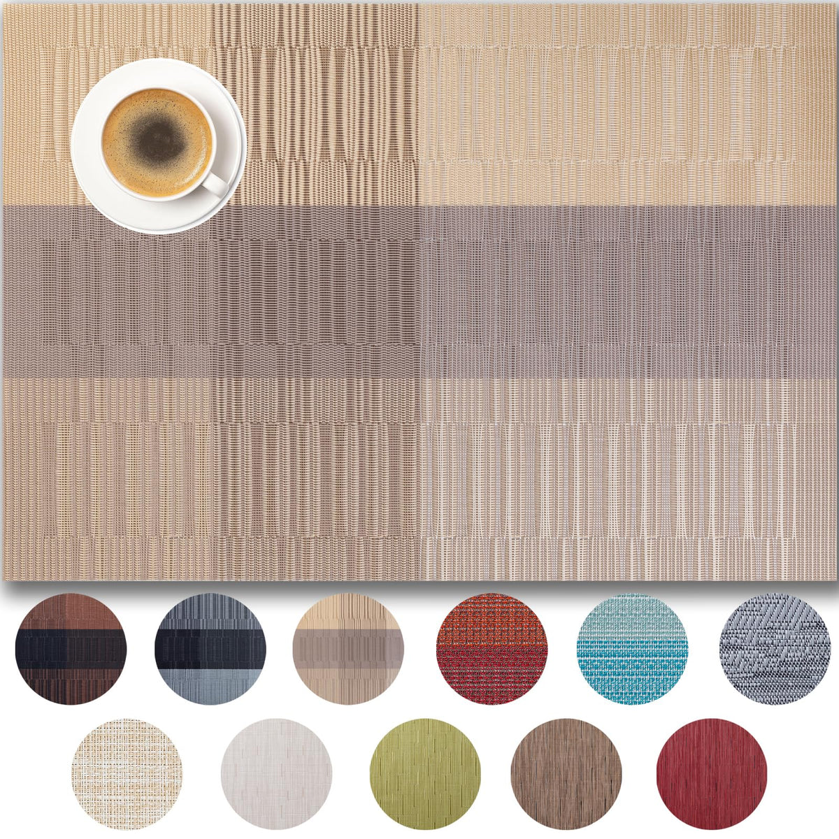 Placemats Set of 4 - Easy Clean Woven Vinyl Placemats for Dining Table, Indoor/Outdoor Place Mats, Washable PVC Table Mats(Caramel)