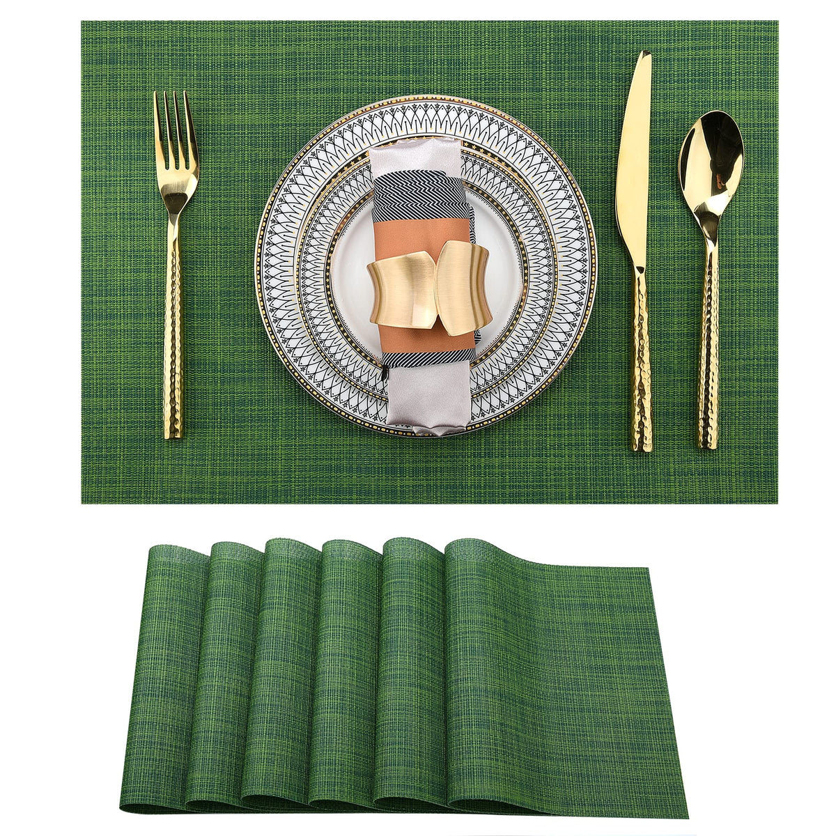 SLKQG Navy Blue Placemats Set of 4 - Easy Clean Washable Vinyl Placemats - Wipeable Heat Resistant Table Mats for Dining Table - 17x12 Inch (Navy Blue, 4)