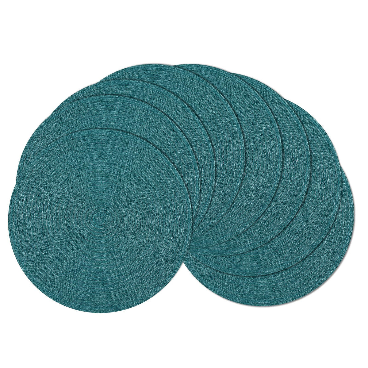 SHACOS Round Braided Placemats Set of 4 Dining Table Placemats 15 inch Circle Place Mats Easy to Clean Table Mats Indoor Outdoor, Blue Gray