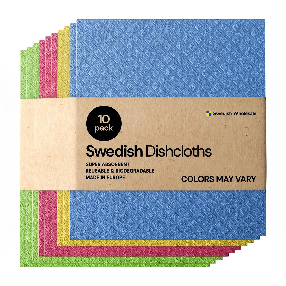 Swedish Wholesale Dishcloths Reusable 8" x 7" Sponge Cloths, Bulk 10 Pack of High Absorbent Cellulose Dish & Kitchen Cleaning Hand Towels, Wring to Dry & Machine Wash, Odor Resistant, Grey