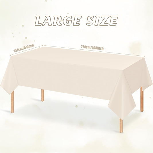 3Pcs Beige Tablecloths for Rectangle Tables,Disposable Plastic Ivory Table Cloth,Waterproof Cream Table Cover for Birthdays Weddings Anniversary Party Decorations,54 x 108 Inch