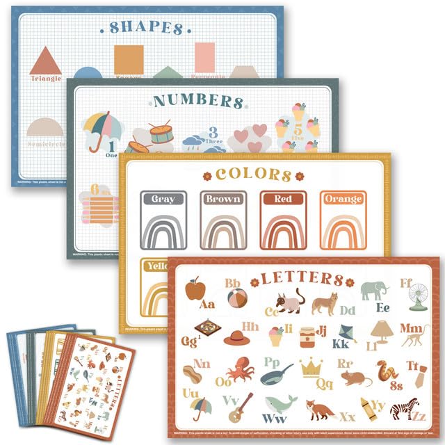 Babebay Disposable Stick-On Placemats for Baby, 40 Pack,4 Designs