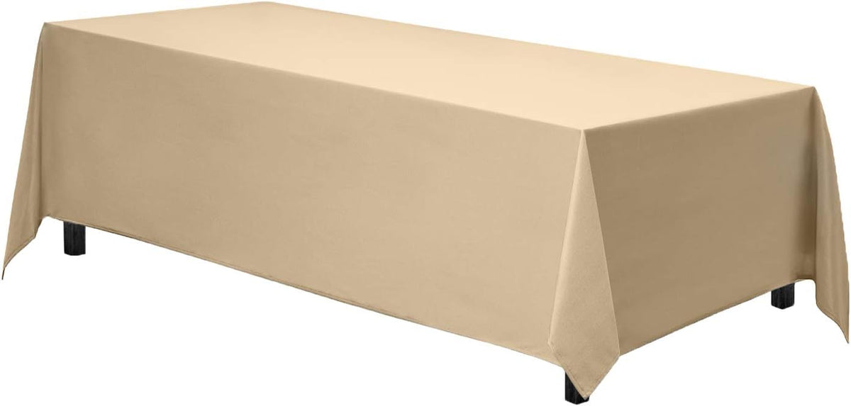 Gee Di Moda Rectangle Tablecloth - 90 x 132 Inch Beige Table Cloth for 6 Foot Tables with Floor-Length Drop - Heavy Duty Washable Fabric for Holiday Party, Dinner, Weddings & Baby Shower
