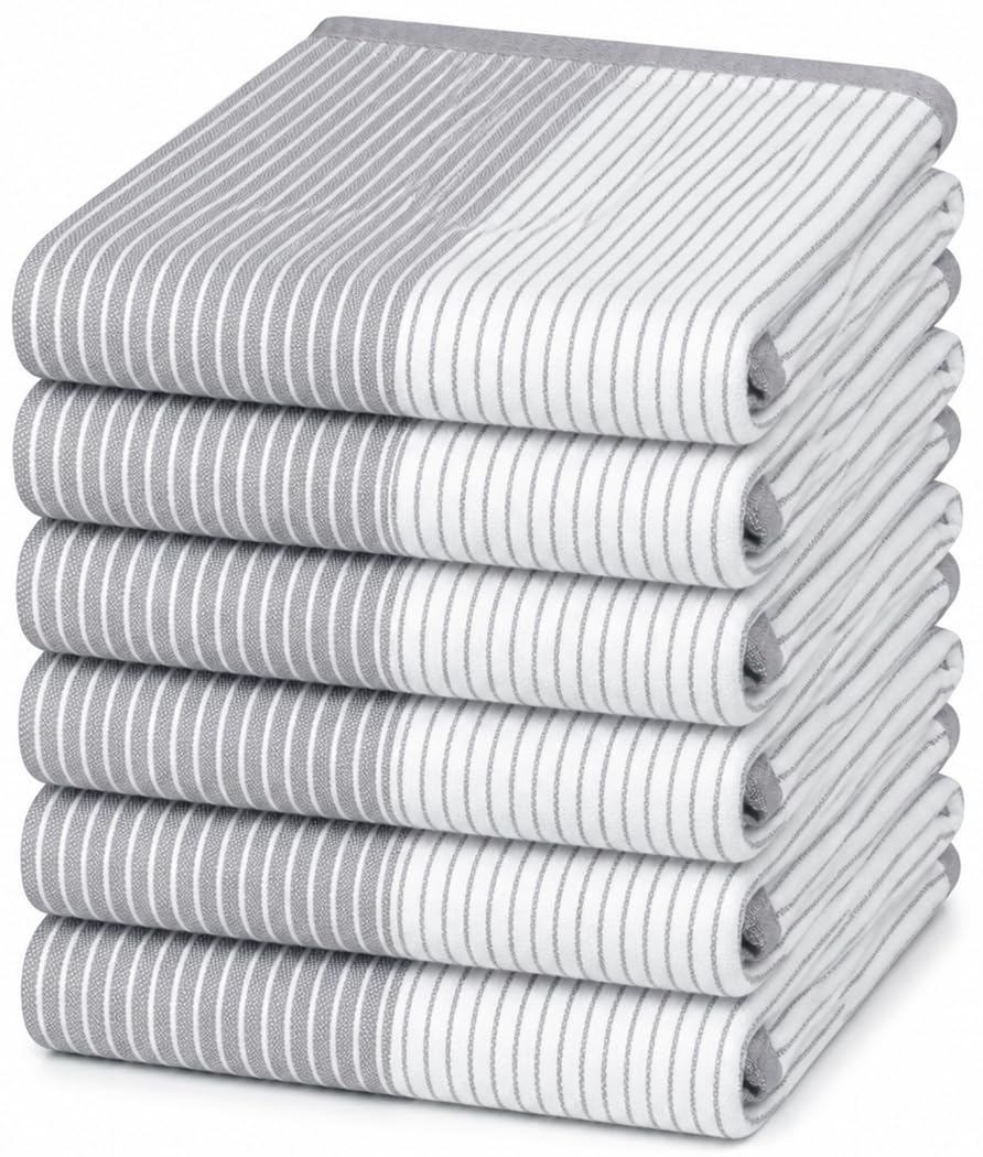 Bumble Premium Dish Cloths 13"x13" (6 Pack) | 100% Natural Ring Spun Cotton | 400 GSM | Highly Absorbent & Soft |Yarn Dyed & Solid Dyed Terry Dish Cloth Set - Tan