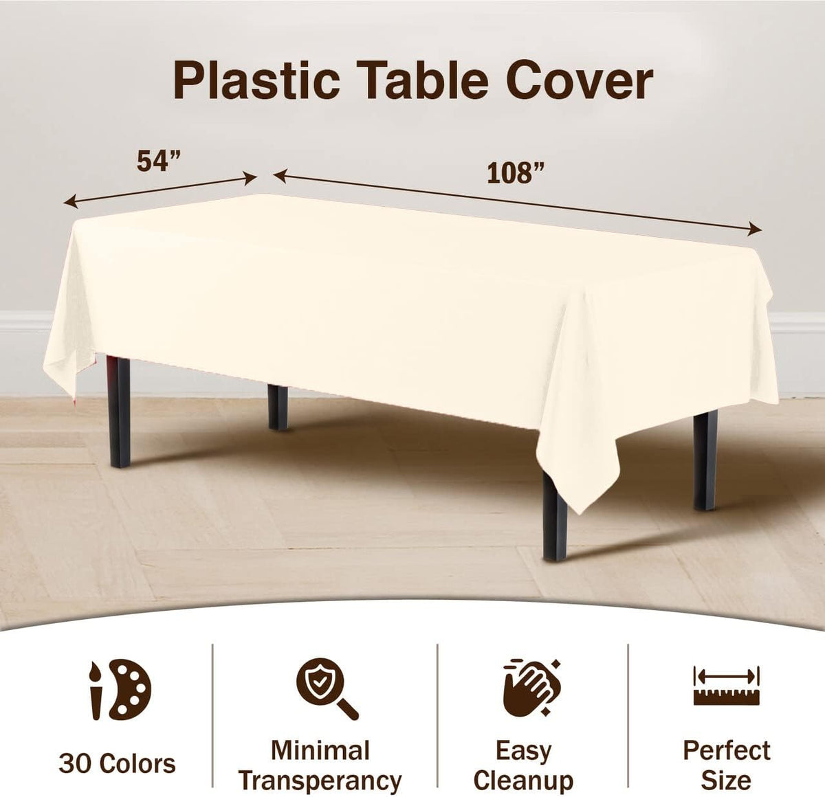 Exquisite Ivory Plastic Table Cloth Disposable 6 Pack - 54 x 108 Inch Rectangle Tablecloth for 6 Foot Tables - Waterproof Table Cover for Party Wedding Birthday Graduation BBQ Catering