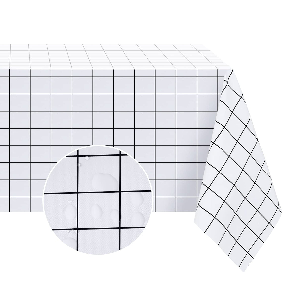 Romanstile Checkered Vinyl Tablecloth, Rectangle 54 x 78, Grey