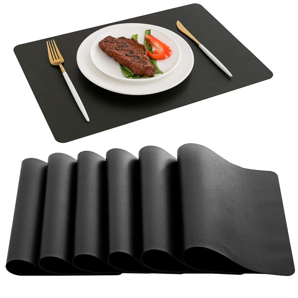 DOLOPL Black Placemats Set of 6, Faux Leather Place Mats, Modern Dining