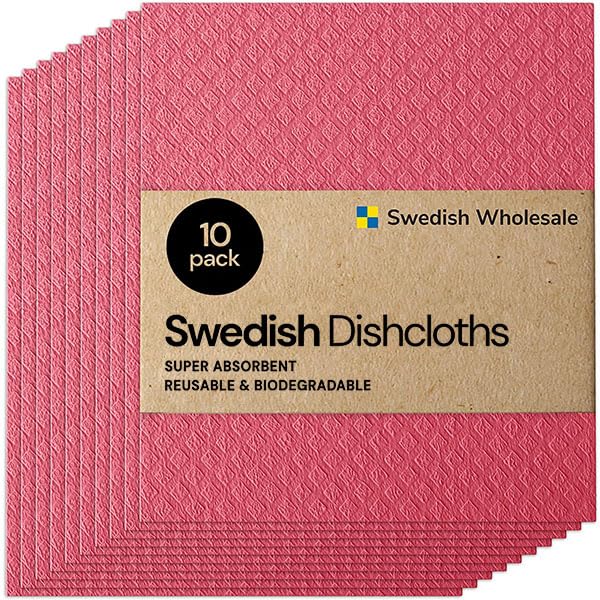 Swedish Wholesale Dishcloths Reusable 8" x 7" Sponge Cloths, Bulk 10 Pack of High Absorbent Cellulose Dish & Kitchen Cleaning Hand Towels, Wring to Dry & Machine Wash, Odor Resistant, Blue