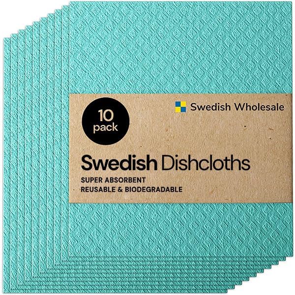 Swedish Wholesale Dishcloths Reusable 8" x 7" Sponge Cloths, Bulk 10 Pack of High Absorbent Cellulose Dish & Kitchen Cleaning Hand Towels, Wring to Dry & Machine Wash, Odor Resistant, Grey
