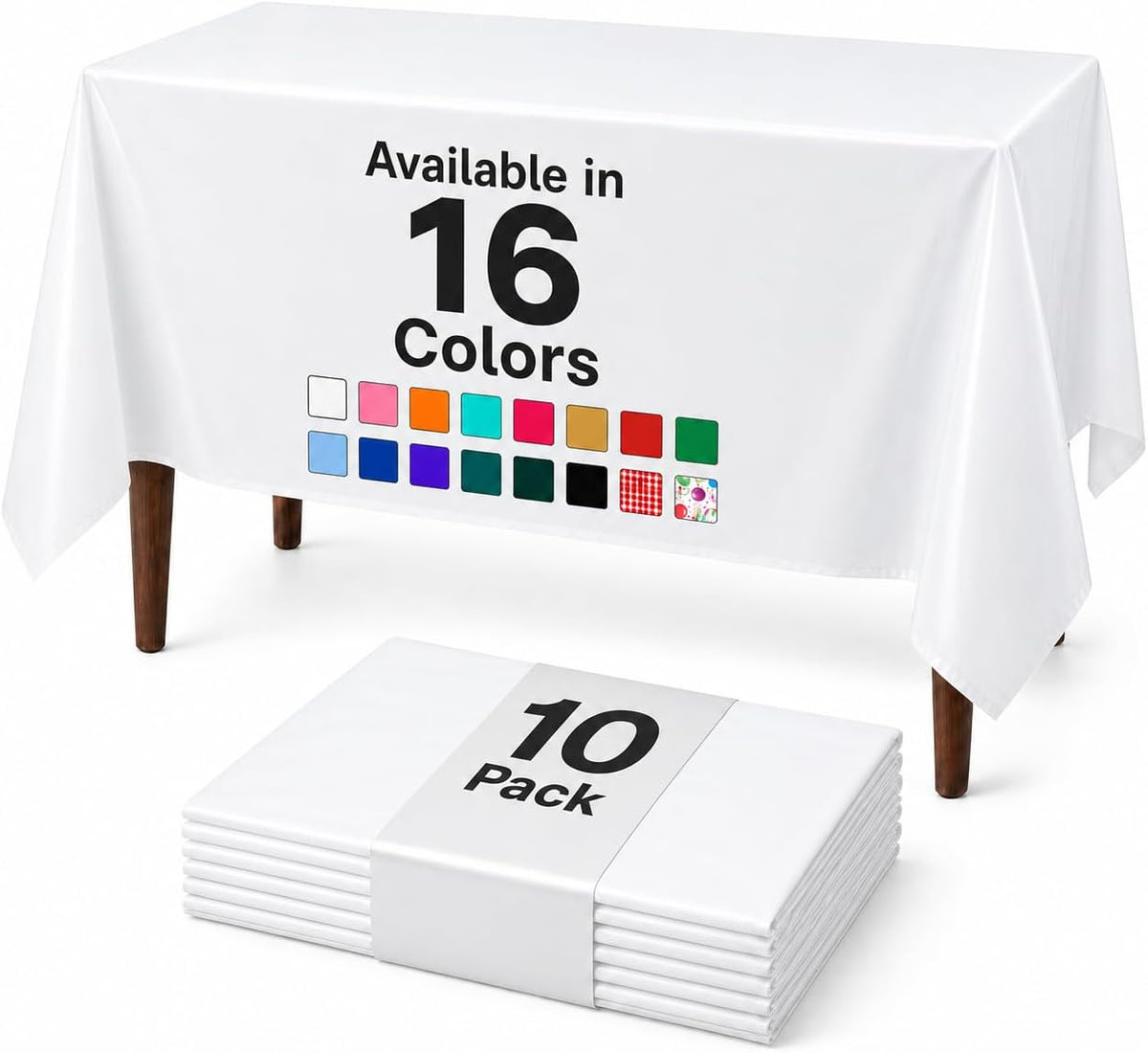 Auros 10-Pack White Plastic Tablecloths 54x108, Fits 6-8FT Rectangle Tables