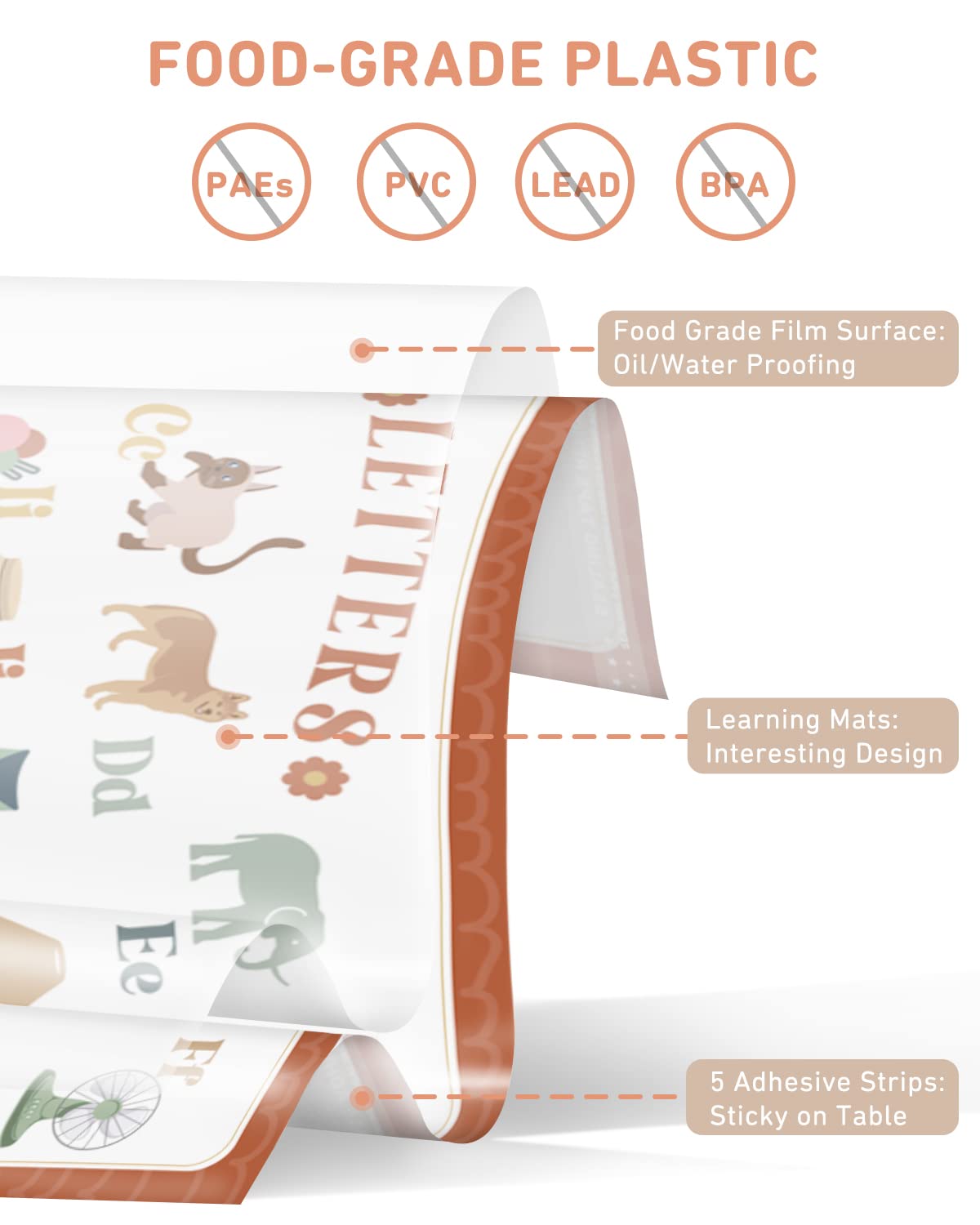 Babebay Disposable Stick-On Placemats for Baby, 40 Pack,4 Designs