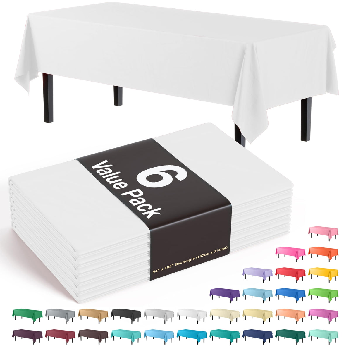 Exquisite Ivory Plastic Table Cloth Disposable 6 Pack - 54 x 108 Inch Rectangle Tablecloth for 6 Foot Tables - Waterproof Table Cover for Party Wedding Birthday Graduation BBQ Catering
