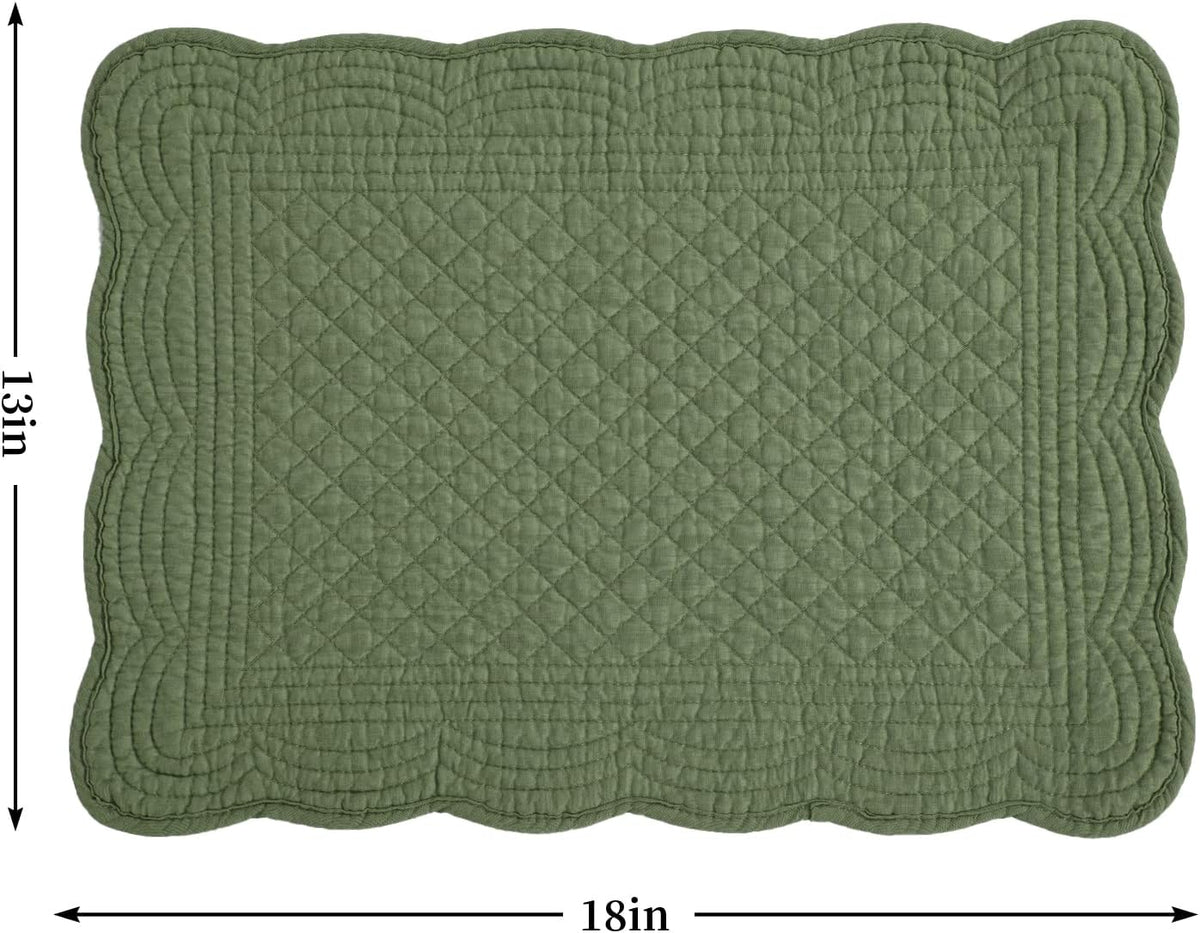 HOMBYS Quilted Placemats Set of 6 Washable-13x18 inches Rectangular Placemats for Kitchen Table-100% Cotton Fabric Rectangular Table Mats, (Emerald Green)