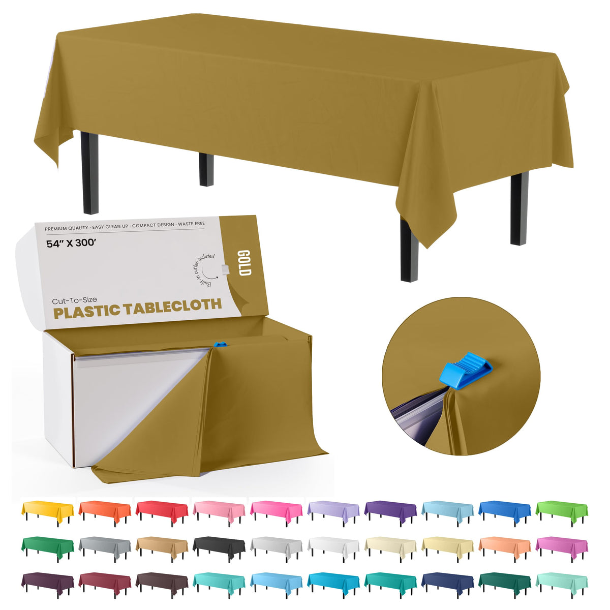 Party Solids 54 Inch X 300 Feet White Plastic Table Cover Roll in A Cut - to - Size Box with Convenient Slide Cutter. Cuts Up to 36 Rectangle 8 Feet Plastic Disposable Tablecloths