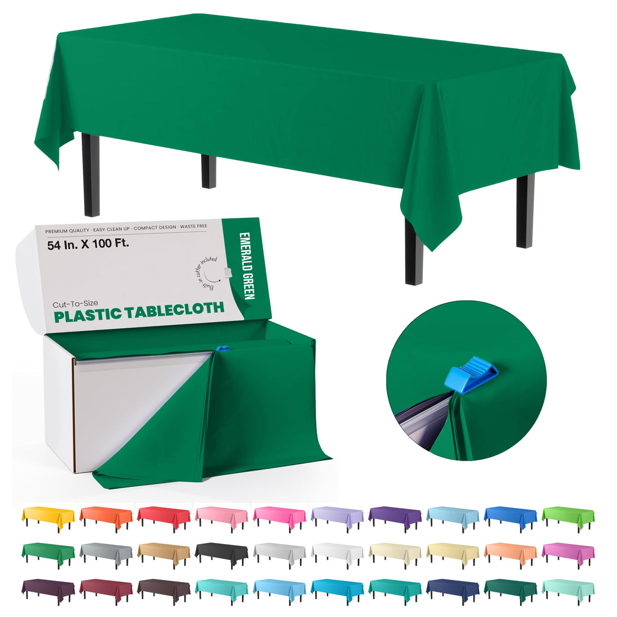 Party Solids 54 Inch X 300 Feet White Plastic Table Cover Roll in A Cut - to - Size Box with Convenient Slide Cutter. Cuts Up to 36 Rectangle 8 Feet Plastic Disposable Tablecloths