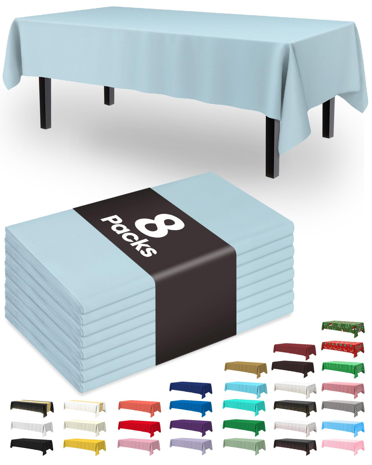 Pureegg Plastic Table Cloth Disposable 8 Pack, 54 x 108 Inch Table Cloths, Graduation Decorations Class of 2025, Graduation Party Tablecloths, Rectangle, Plastic Cover, Leakproof & Sturdy, Black