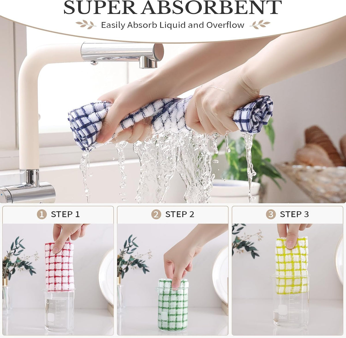 Homaxy 8 Pack Terry Kitchen Dish Cloths, 12"x12", Blue/Yellow/Red/Green