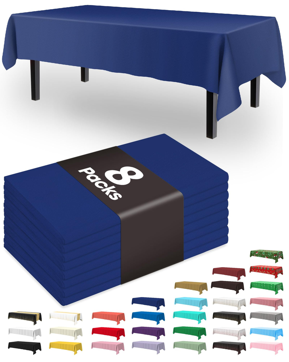 Pureegg Plastic Table Cloth Disposable 8 Pack, 54 x 108 Inch Table Cloths, Graduation Decorations Class of 2025, Graduation Party Tablecloths, Rectangle, Plastic Cover, Leakproof & Sturdy, Black