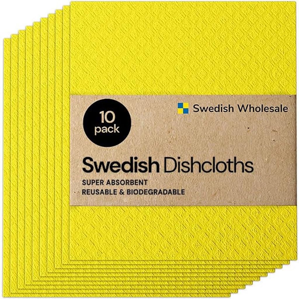 Swedish Wholesale Dishcloths Reusable 8" x 7" Sponge Cloths, Bulk 10 Pack of High Absorbent Cellulose Dish & Kitchen Cleaning Hand Towels, Wring to Dry & Machine Wash, Odor Resistant, Grey