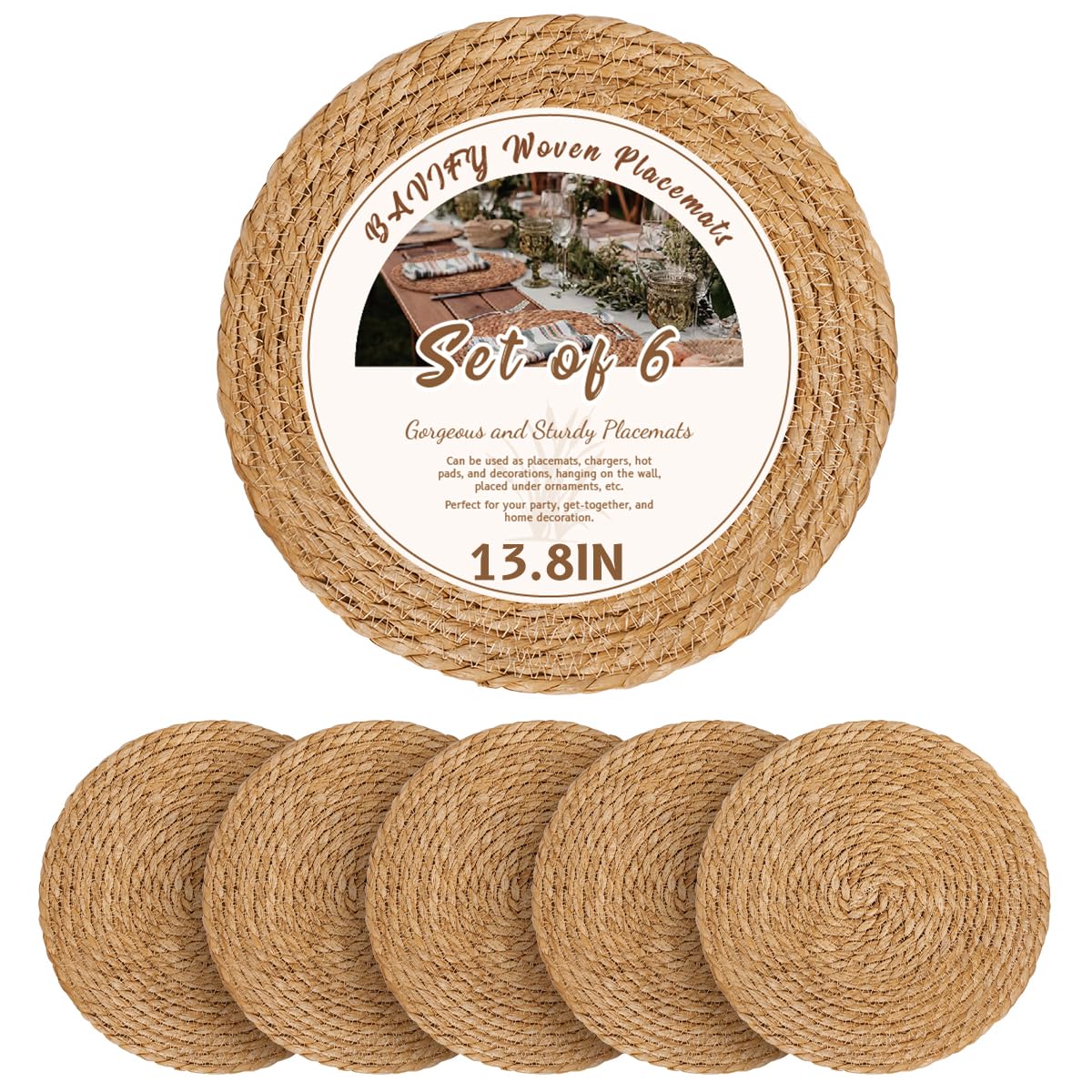 13in Round Fall Placemats Set of 10, Woven Chargers for Dinner Plates