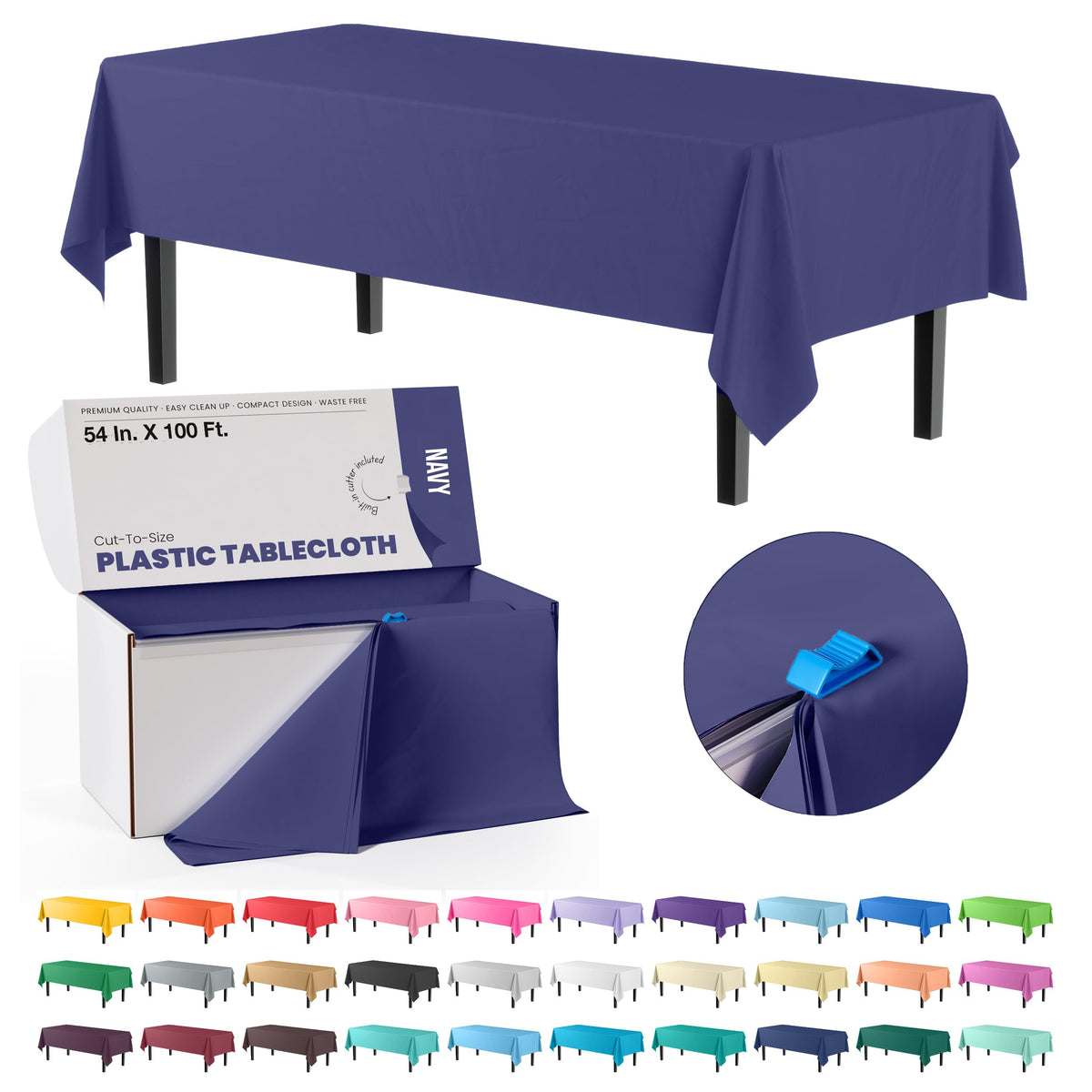 Party Solids 54 Inch X 300 Feet White Plastic Table Cover Roll in A Cut - to - Size Box with Convenient Slide Cutter. Cuts Up to 36 Rectangle 8 Feet Plastic Disposable Tablecloths