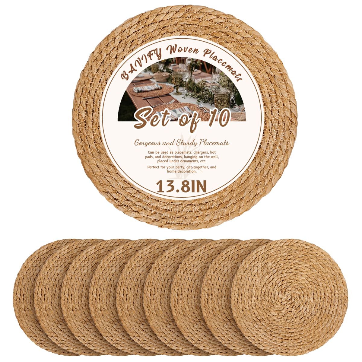 13in Round Fall Placemats Set of 10, Woven Chargers for Dinner Plates