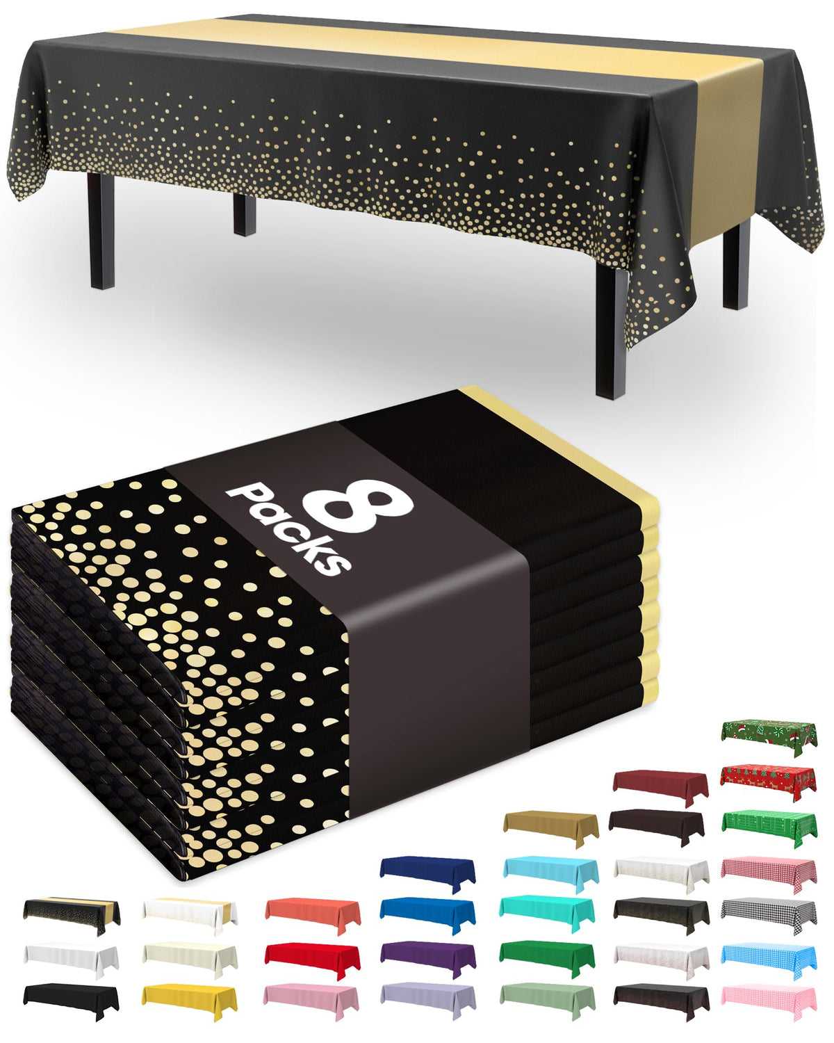 Pureegg Plastic Table Cloth Disposable 8 Pack, 54 x 108 Inch Table Cloths, Graduation Decorations Class of 2025, Graduation Party Tablecloths, Rectangle, Plastic Cover, Leakproof & Sturdy, Black