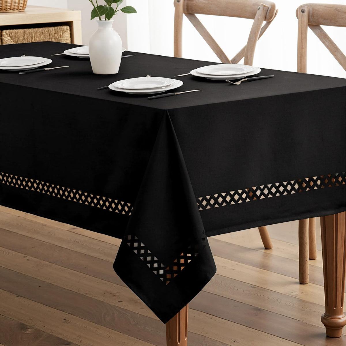 MIULEE Beige Rectangle Tablecloth with Decorative Cutouts 60x104 inch