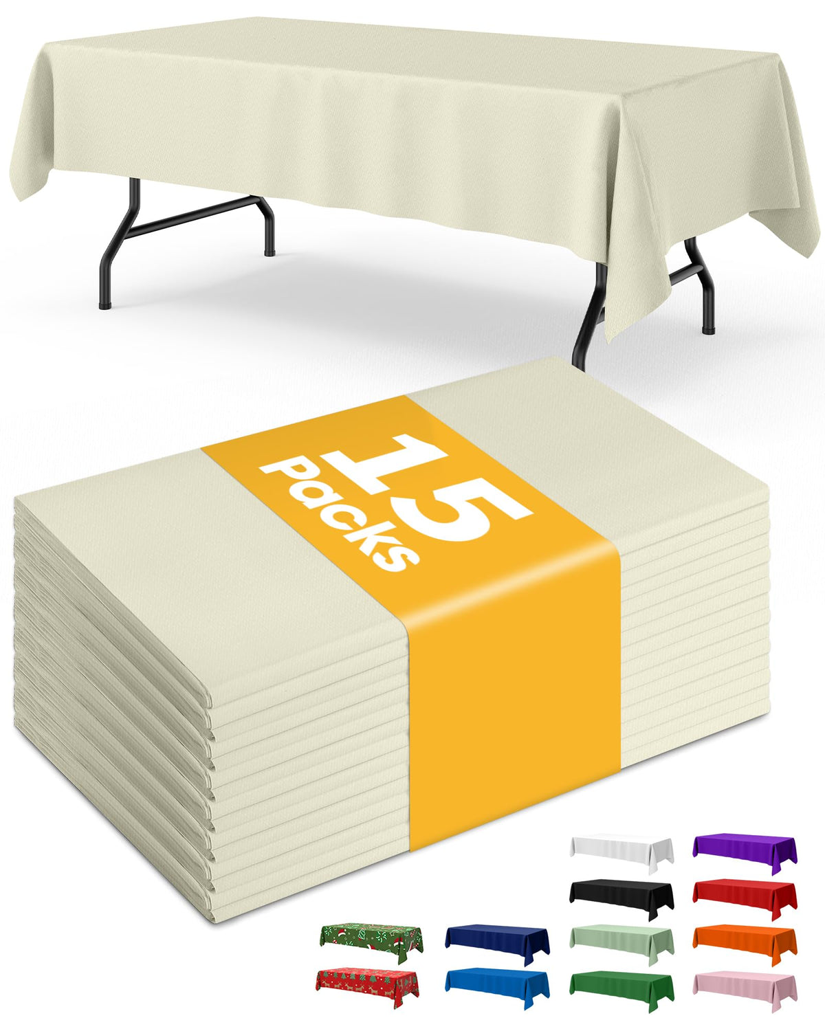 Niuara White Plastic Table Cloth Disposable, 15 Pack, 54 x 108 in