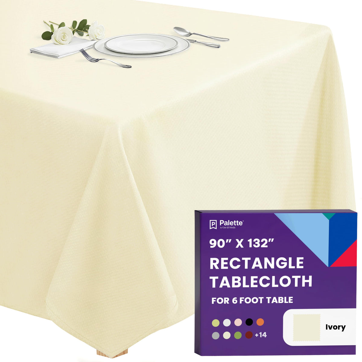 Gee Di Moda Rectangle Tablecloth - 90 x 132 Inch Beige Table Cloth for 6 Foot Tables with Floor-Length Drop - Heavy Duty Washable Fabric for Holiday Party, Dinner, Weddings & Baby Shower