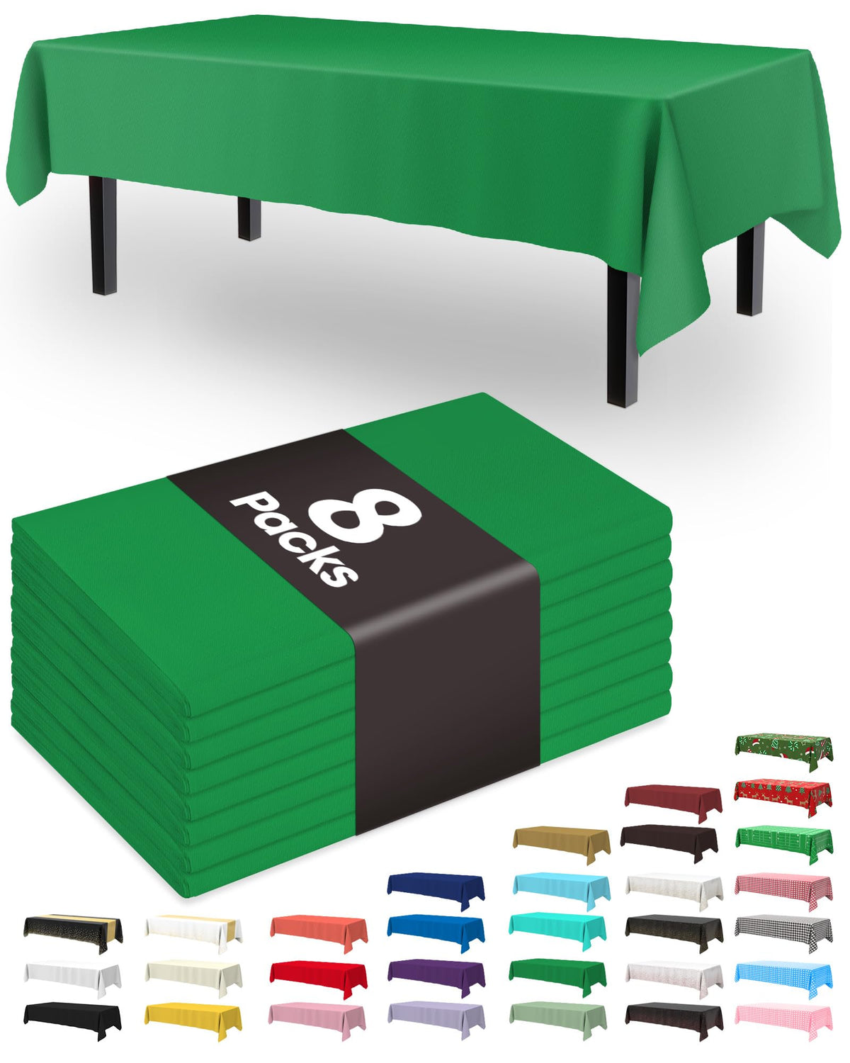 Pureegg Plastic Table Cloth Disposable 8 Pack, 54 x 108 Inch Table Cloths, Graduation Decorations Class of 2025, Graduation Party Tablecloths, Rectangle, Plastic Cover, Leakproof & Sturdy, Black