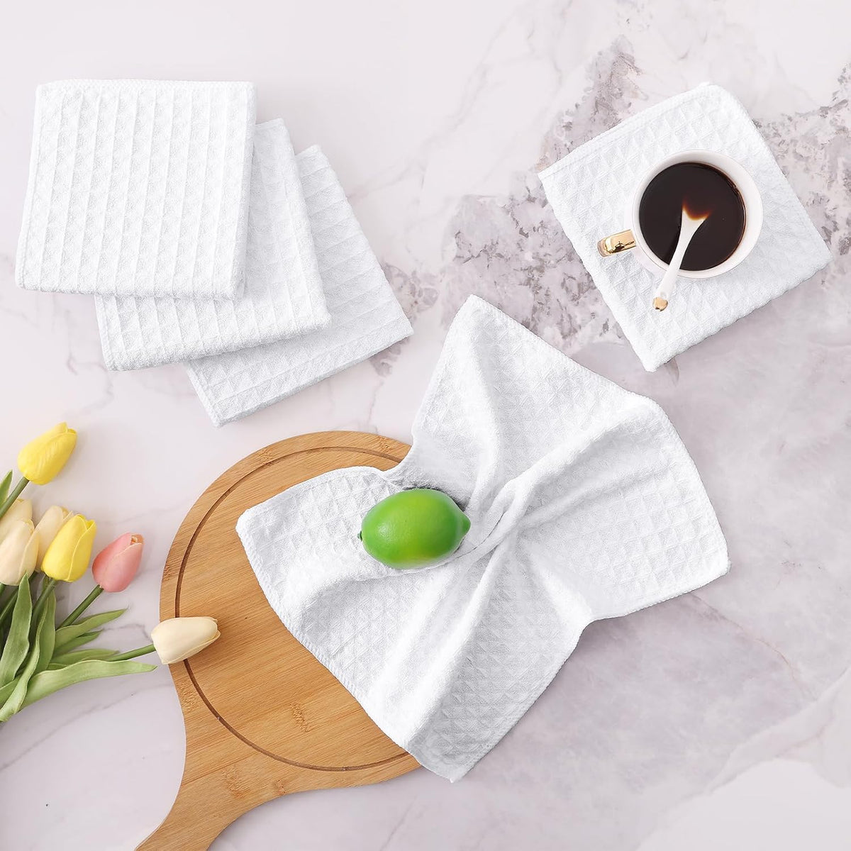 Homaxy Microfiber Waffle Weave Kitchen Dish Cloths, 6-Pack, White